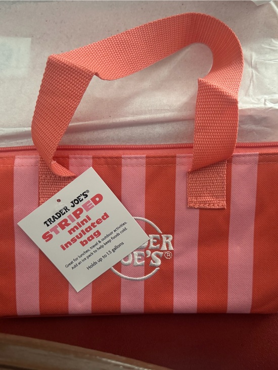 Trader Joe'S Handbags - Trader Joes Coral and Pink Striped Insulated Mini Lunch Bag
